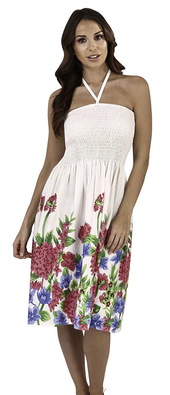 Ladies Floral Casual Summer Dress 2 in 1 Strapless Sun Dress Bandeau